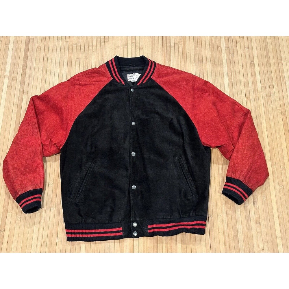 Vintage Reebok Sport Suede Bomber Varsity Jacket Coat Men’s Sz M Red & Black